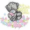 Teddy bear and the sea of flowers machine embroidery design